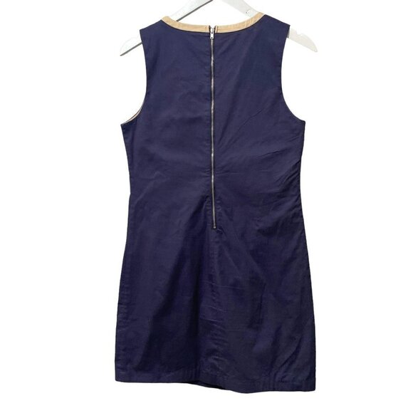I.MADELINE Dress Small Navy Blue Tan  A-Line Shift Cut Out Embroidered - Picture 4 of 11